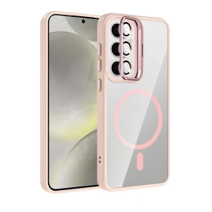 Samsung Galaxy S25 Remim Lensli Magsafe Standlı Kapak - Pembe