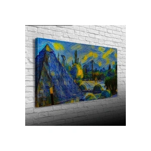 Sarı Lacivert Gece Canvas Tablo (60x120)