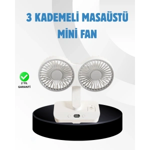 Sessiz Çalışan USB Şarjlı Çift Kafalı Masaüstü Fan – Ev ve Ofis İçin
