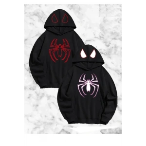 Sevgili Çift Kombini Örümcek Baskılı Kapüşonlu Sweatshirt Hoodie - Siyah