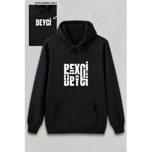 Sevgililer Günü Beyci Hediye Baskılı Oversize Kapüşonlu Sweatshirt - Siyah