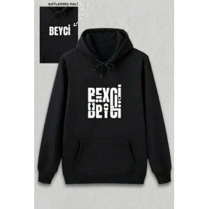 Sevgililer Günü Beyci Hediye Baskılı Oversize Kapüşonlu Sweatshirt - Siyah