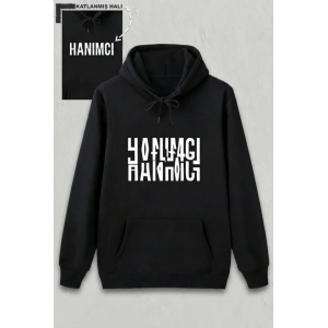 Sevgililer Günü Hanımcı Hediye Baskılı Oversize Kapüşonlu Sweatshirt - Siya