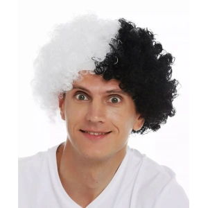 Siyah Beyaz Kıvırcık Afro Bonus Taraftar Peruğu