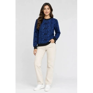 Siyah Mavi Yazı Desenli İki İplik Şardonlu Sweatshirt