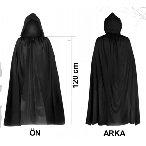 Siyah Uzun Pelerin 120 cm Kapüşonlu