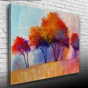 Sonbaharda Kızıla Çalan Ağaçlar Yağlıboya Kanvas Tablo 50 x 70