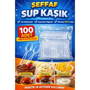 SUP KAŞIĞI- TATLI KAŞIĞI- SUNUM KAŞIĞI- TEK KULLANIMLIK PLASTİK ŞEFFAF MİNİ KAŞIK