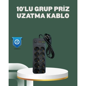 Termal Koruma Sistemli USB Type-C 10’lu Grup Priz 2m 2500W Güç Kapasiteli