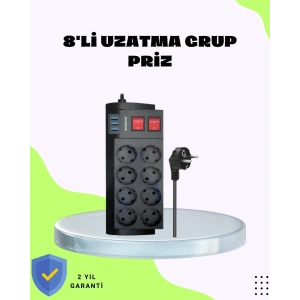 Termal Korumalı 8 Prizli 3 USB’li Uzatma Kablosu