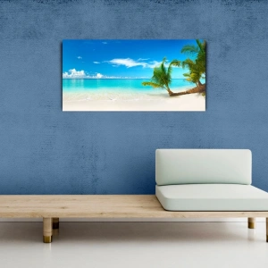 Turkuaz Deniz , Beyaz Kumlar ve Palmiyeler Kanvas Tablo 60 x 120