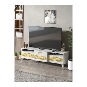 Tv Sehpası Tv Ünitesi 160 Cm Gold Beyaz Mistral 5072