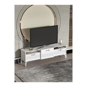 Tv Sehpası Tv Ünitesi 160 Cm Gümüş Beyaz Mistral 5073