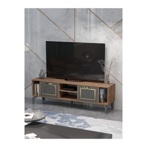 Tv Sehpası Tv Ünitesi Atlantik Çam Antrasit Gold 160 Cm Linya 5040