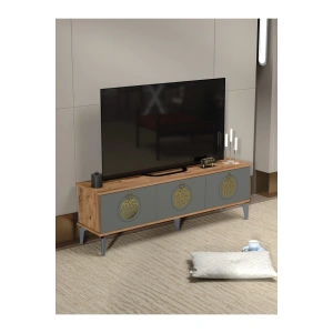 Tv Sehpası Tv Ünitesi Atlantik Çam Antrasit Gold 160 Cm Saraylı 5060