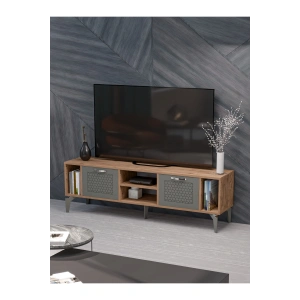 Tv Sehpası Tv Ünitesi Atlantik Çam Antrasit Gümüş 160 Cm Linya 5041
