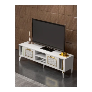 Tv Sehpası Tv Ünitesi Beyaz Gold 160 Cm Linya 5042
