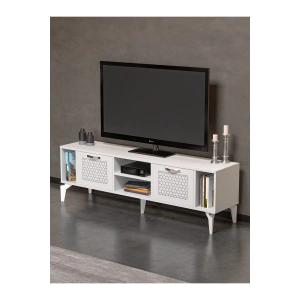 Tv Sehpası Tv Ünitesi Beyaz Gümüş 160 Cm Linya 5043