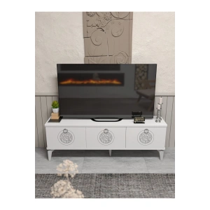 Tv Sehpası Tv Ünitesi Beyaz Gümüş 160 Cm Saraylı 5063