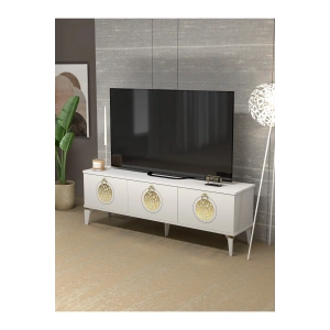 Tv Sehpası Tv Ünitesi Saraylı Beyaz Gold 5062