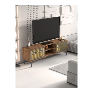 Tv Sehpası Tv Ünitesi Vera Atlantik Çam Antrasit Gold Çizgili 5050