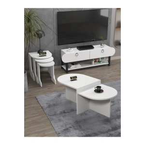 Tv Sehpası Ünitesi Tekli Orta Sehpa 3Lü Zigon Sehpa Set Üç Ürün Beyaz