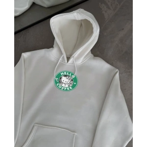 Üç İplik Penye Uzun Kol Kapşonlu SweatShirt - Beyaz