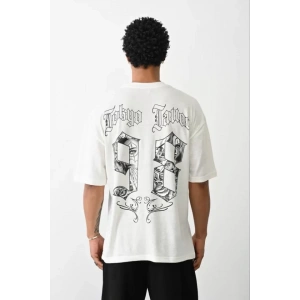 Unisex Baskılı Oversize T-Shirt - Beyaz