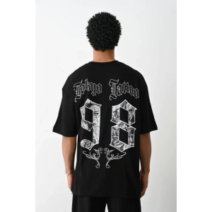 Unisex Baskılı Oversize T-Shirt - Siyah