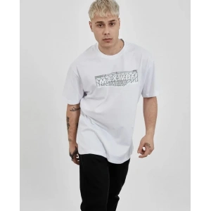 Unisex Bisiklet Yaka Baskılı Oversize T-Shirt - Beyaz