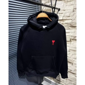 Unisex Kapşonlu Baskılı Sweetshirt - Siyah