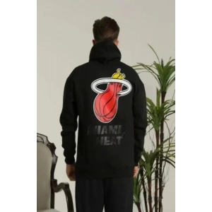 Unisex Kapşonlu Baskılı Sweetshirt - Siyah