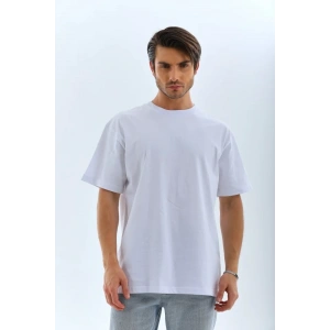 Unisex Oversize Düz Bisiklet Yaka T-Shirt - Beyaz