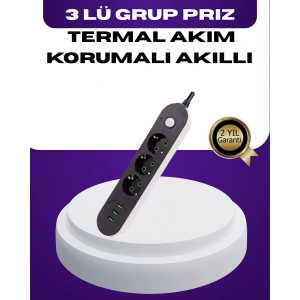 USB Yuvalı Anahtarlı Üçlü Priz 2 Metre Kablolu