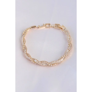 Vip Seri Pirinç Zirkon Taşlı Gold Renk Sarmal Model Bileklik