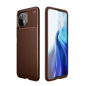 Xiaomi Mİ 11 Lite Kılıf Auto Focus Karbon Kapak - Kahverengi