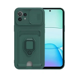 Xiaomi Mİ 11 Lite Kılıf Zuma Kartvizitli Yüzüklü Silikon - Yeşil