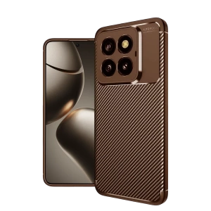 Xiaomi Mi 14T Pro Kılıf Auto Focus Karbon Kapak - Kahverengi