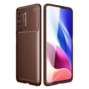 Xiaomi Poco F3 Kılıf Auto Focus Karbon Kapak - Kahverengi