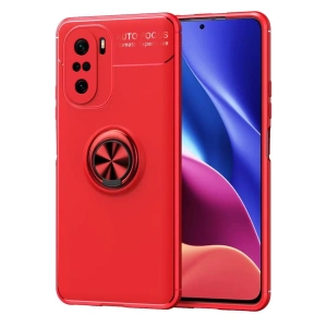 Xiaomi Poco F3 Kılıf Range Yüzüklü Silikon - Kırmızı