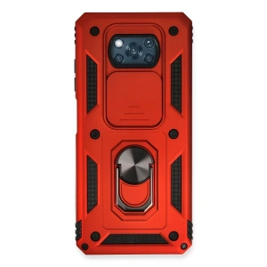 Xiaomi Pocophone X3 Kılıf Pars Lens Yüzüklü Silikon - Kırmızı