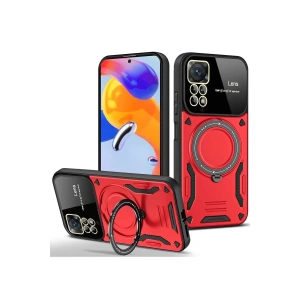 Xiaomi Redmi Note 11 Pro Kılıf Joy Lens Standlı Kapak - Kırmızı
