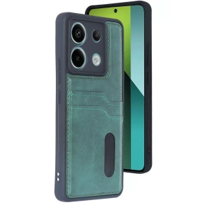 Xiaomi Redmi Note 13 Pro 5G Kılıf Sara Kartvizitli Deri Kılıf - Koyu Yeşil