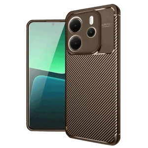 Xiaomi Redmi Note 14 4G Kılıf Auto Focus Karbon Kapak - Kahverengi