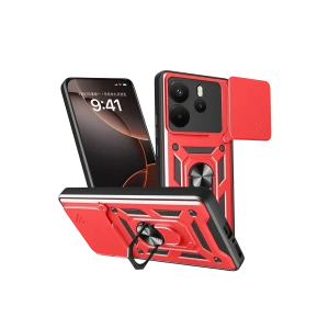 Xiaomi Redmi Note 14 4G Pars Lens Yüzüklü Silikon - Kırmızı
