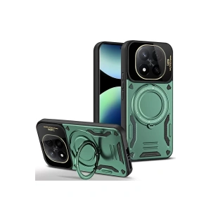 Xiaomi Redmi Note 14 Pro 4G Kılıf Joy Lens Standlı Kapak - Koyu Yeşil