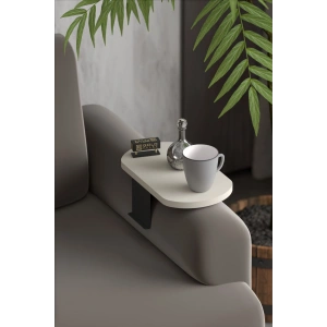 Yan Sehpa Ayarlanabilir Tepsi OVAL Dekoratif Modern Yatay Dikey Koltuk Sehpası KREM
