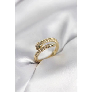 Yılan Model Gold Renk Zirkon Taşlı Kadın Yüzük