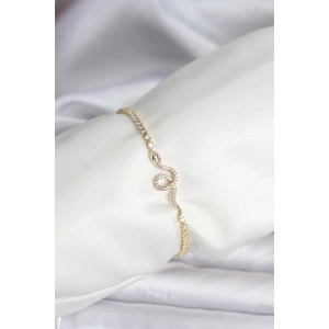 Yılan Model Zirkon Taşlı Gold Renk Pirinç Su Yolu Kadın Bileklik