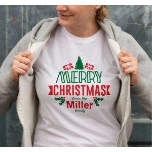 Yılbaşı Merry Christmas Miller Baskılı Oversize Bisiklet Yaka T-shirt - Beyaz